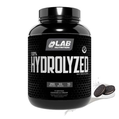 LAB NUTRITION 100% Hydrolyzed Whey Protein Isolate (5 Pounds, Cookies and Cream Flavor) 25gr of Protein, Build Muscle, Lean Muscle Growth, Easy Digestion, Gluten Free, Lactose Free, Fast Absorbing.