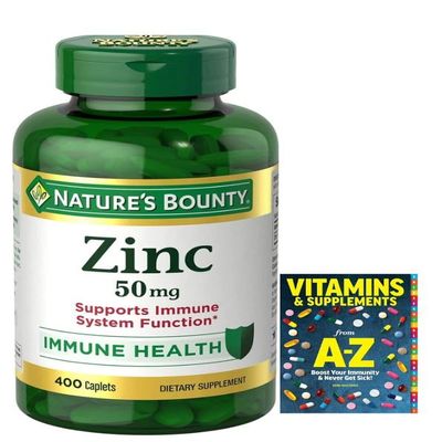 Zinc 50mg 400 Count (Pack 4 Bottles Buy 1 GET 3 Free) +Better Guide Vitamins Supplements Book