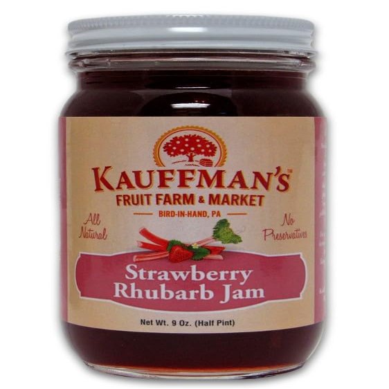Kauffman Orchards Strawberry Rhubarb Jam, All Natural, No Preservatives, 9 Oz. (Pack of 2)