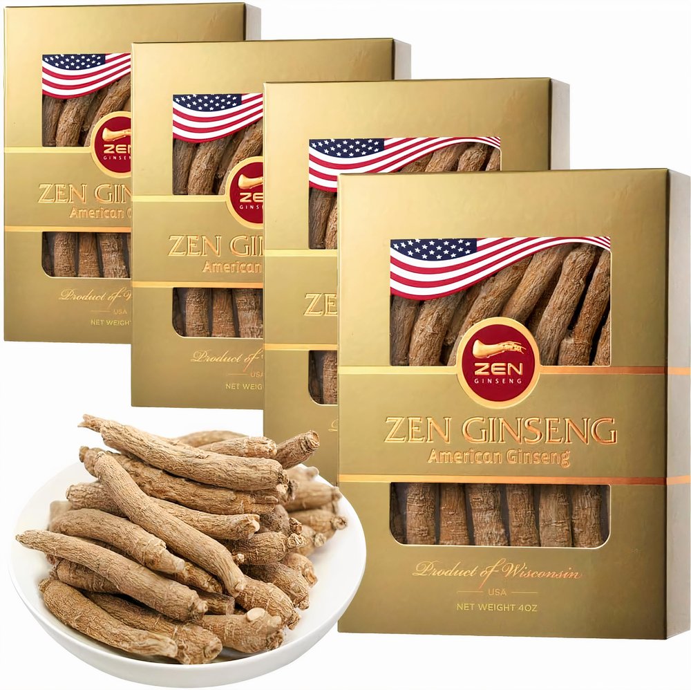4 Boxes of American Wisconsin Ginseng - Small Long Root - Premium Quality Panax Ginseng. Boosts Body Immunity, Energy for Men & Women (16oz)