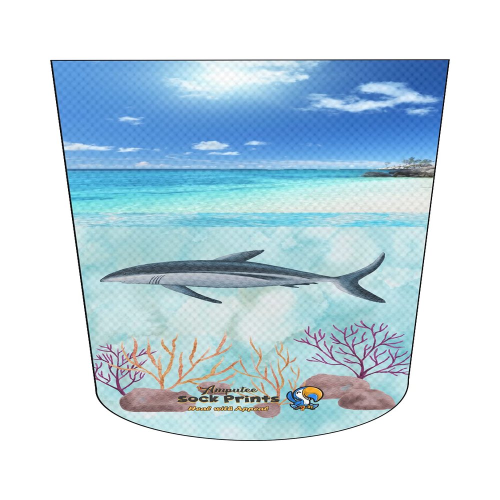 Heal with Appeal Amputee stump sock, Shark by Ocean Floor White Water v1, 3Ply stump sock