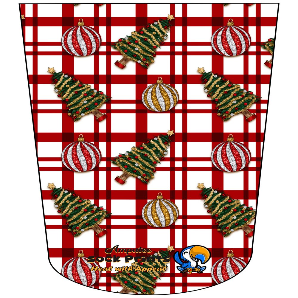 Amputee Stump Sock, Christmas Gold Tree Sash V1, 3Ply Stump Sock