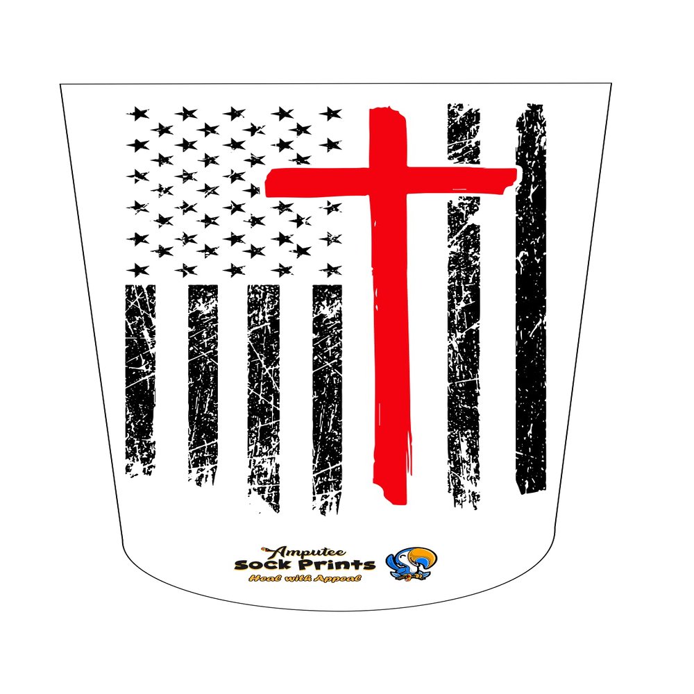 Amputee stump sock, American Flag with Cross V1, 3Ply stump sock
