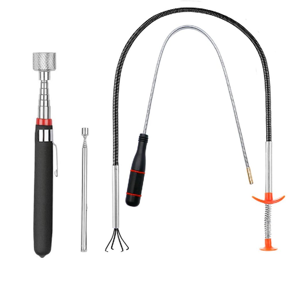 4 Pack Telescoping Magnet Pick-up Tool Set - Retrieving Pickup ToolsExtendable Pick Up ToolsBendable Spring Magnet StickFlexible Extra Long Reach Bendable Curve Grabber with 4 Claws