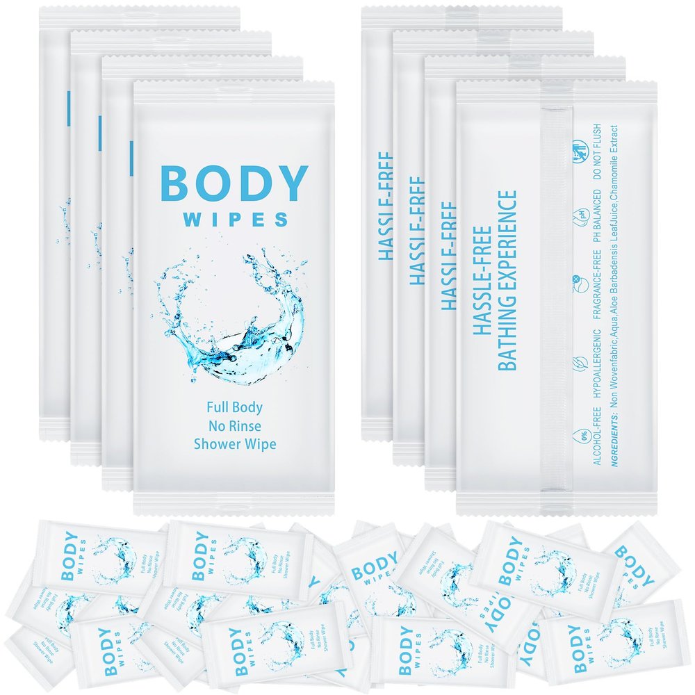 Treela 300 Pcs Large Body Wipes Bulk Deodorant Travel Size for Homeless Care Package Supplies Individually Wrapped Adults Bathing No Rinse Wet Wipes Men Women Hygiene Items(7.09" X 9.84",White)