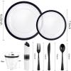 I00000 350 Pcs Clear and Black Plastic Plates,Black Dinnerware Set, Include 50 Dinner and 50 Dessert Plates,50 Plastic Cups,50 Pre Rolled Napkins with Cutlery for Party view 3