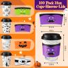 Umigy 100 Pack Halloween Disposable Coffee Cups 12 oz Paper Coffee Cups with Dome Lids and Sleeves Hot Cold Beverage Coffee Juice Drinking Cups for Halloween Party Decoration (Bat Style) view 3