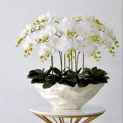 Artificial Flower in Pot Large Artificial Butterfly Orchid Bonsai Fake Flower and Vase Arrangement Silk Cloth Butterfly Orchid Bonsai Home Decoration Artificial Plant Flower Arrangement ( Color : Whit