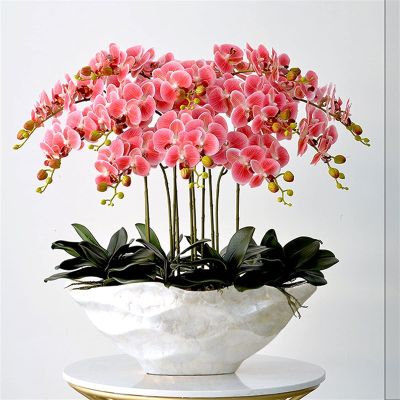 Artificial Flower in Pot Large Artificial Butterfly Orchid Bonsai Fake Flower and Vase Arrangement Silk Cloth Butterfly Orchid Bonsai Home Decoration Artificial Plant Flower Arrangement ( Color : Pink
