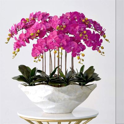 Artificial Flower in Pot Large Artificial Butterfly Orchid Bonsai Fake Flower and Vase Arrangement Silk Cloth Butterfly Orchid Bonsai Home Decoration Artificial Plant Flower Arrangement ( Color : Purp