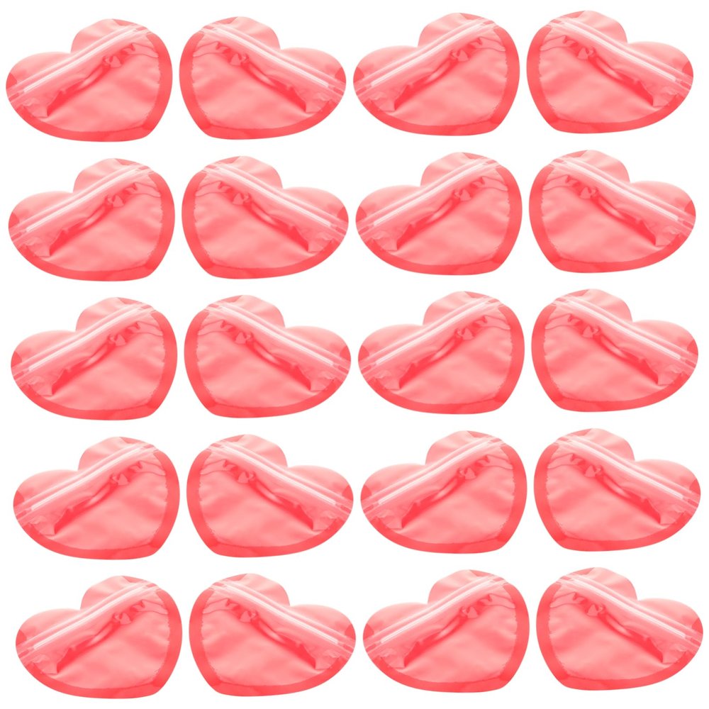 FUNOMOCYA 50pcs Heart Shape Self-sealing Plastic Bags Valentine Day Treat Bags Red Present Pouches for Candy Jewelry and Party Favors for Weddings and Special Occasions