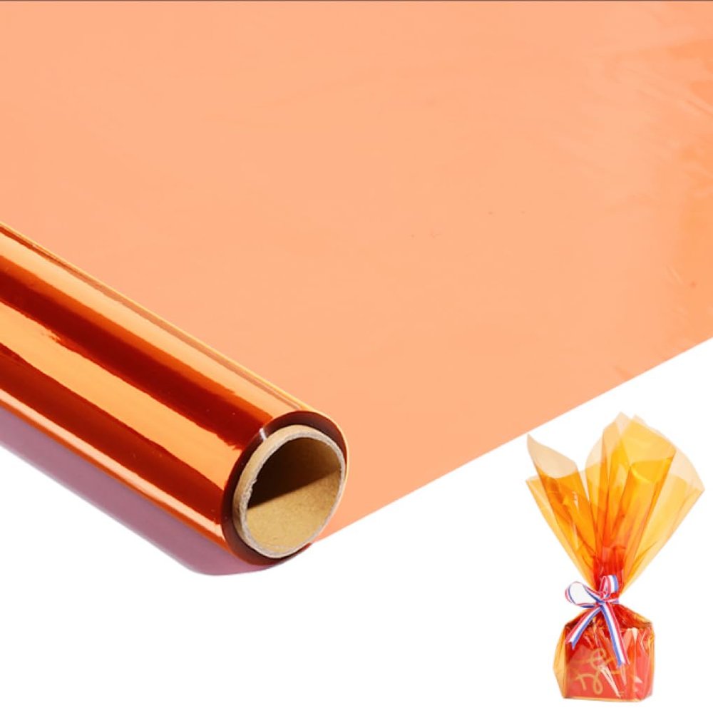 shareluck 100ft x 17" Orange Cellophane Wrap Roll - Transparent Cellophane Wrap Orange for Halloween to Wrap Gift Basket, Treat,Wine, Party Decoration