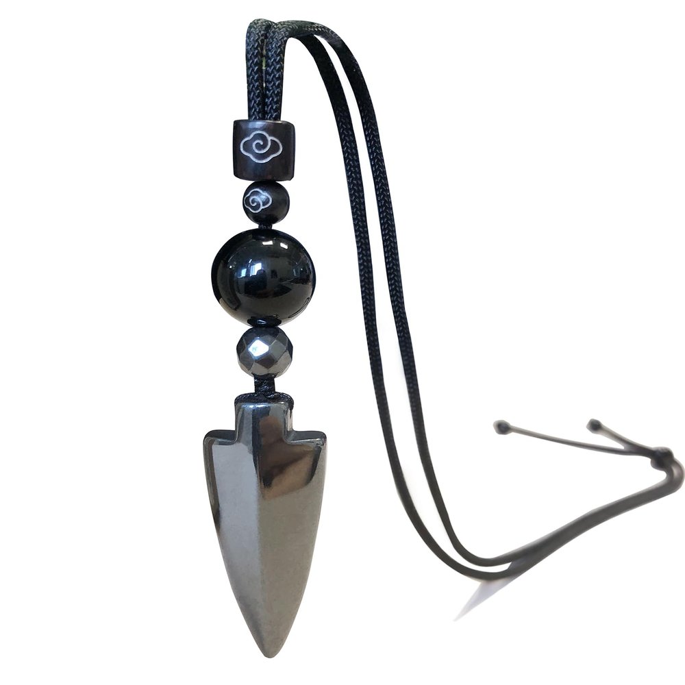 Ecooon Natural black Tourmaline arrowhead pendant necklace mixing hematite, handmade protection Feng Shui Chakra Tourmaline gemstone Jewelry for Women and Men