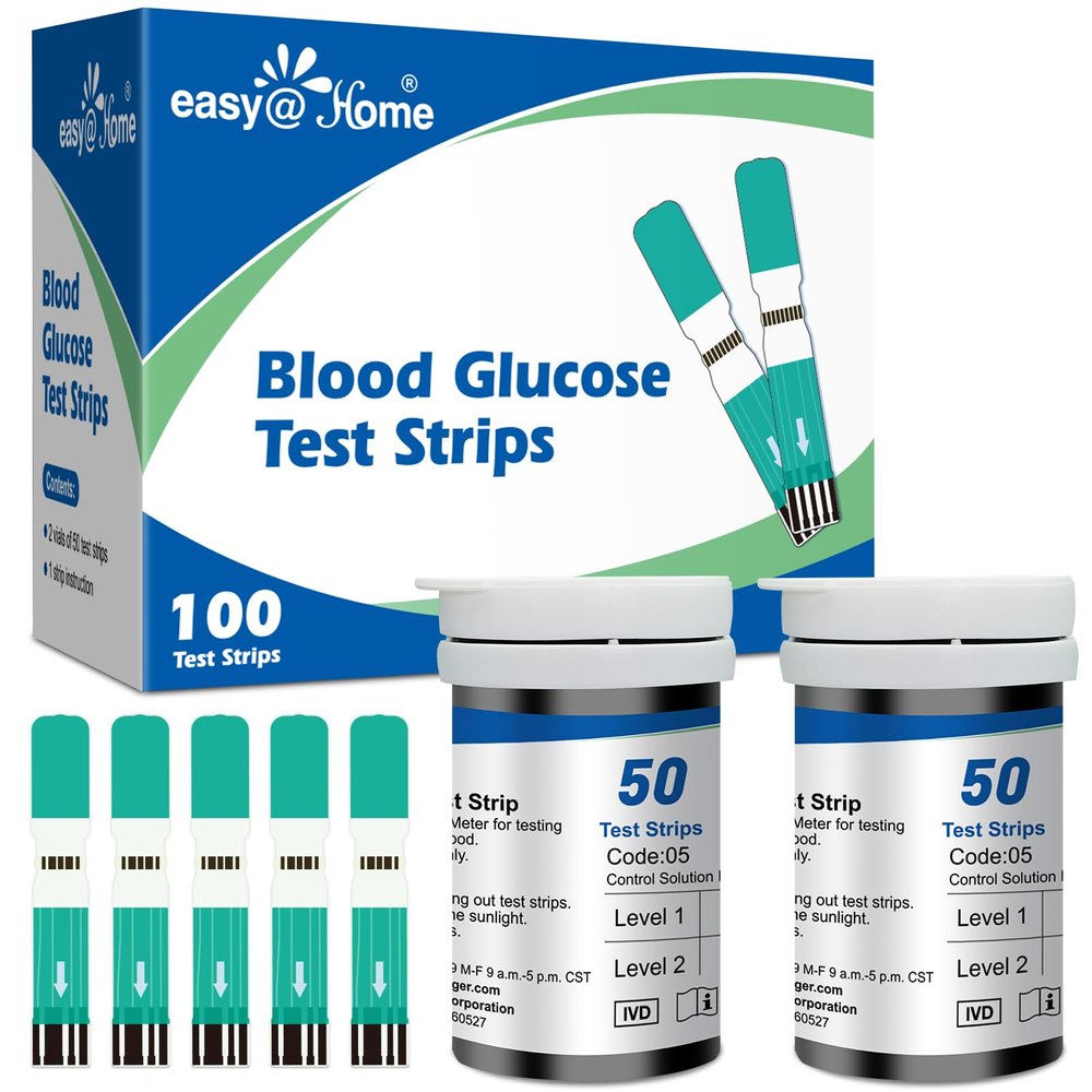 Easy@Home Blood Glucose Test Strips for Diabetes: for Use with Blood Sugar Monitor - Self Glucose Testing - 100 Diabetic Test Strips EBG-100SL-STRIP