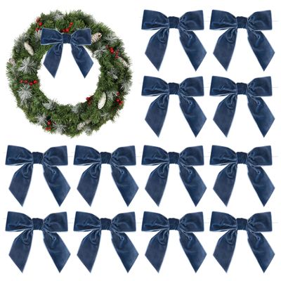 AIMUDI Dusty Blue Velvet Bows 4.5" Christmas Bows for Tree Premade Bows for Wreaths Twist Tie Bows for Gift Wrapping, Festive Winter Decor, Tree Garland, Swag, Wedding Decor - 12 PCs