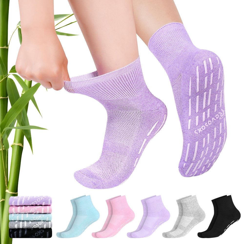 Revosoxs Diabetic Socks for Women Men,5 pairs Non Binding Diabetic Ankle Socks with grips,Wide Stretchy Loose Seamless Socks 7-9 9-11(Bright pure colors-Medium)