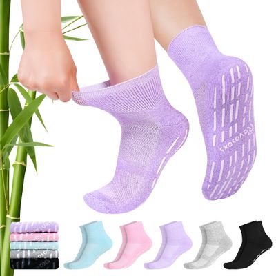 Revosoxs Diabetic Socks for Women Men,5 pairs Non Binding Diabetic Ankle Socks with grips,Wide Stretchy Loose Seamless Socks 7-9 9-11(Bright pure colors-Large)