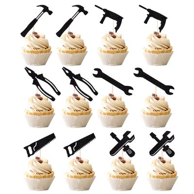 12PCS Tools Cupcake TopperBoys Men Birthday Cake Decoration,Construction Repair Tool Wrench Hammer Drill Pliers Handsaw Screwdriver Cake DecorationsLabor Day/Father's Birthday Party Supplies (2)