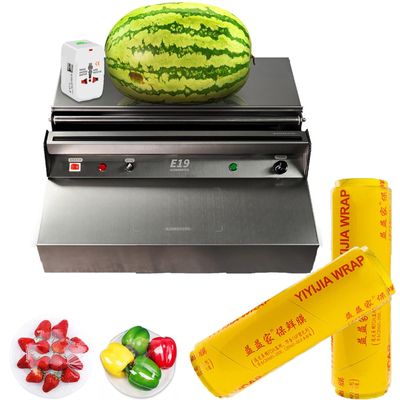 Commercial Film Wrapper Hand Wrapping Machine with 2 Roll 12Inch x 1312Feet PVC Plastic Cling Wrap Film for Packing and Storing Food, Reusable with Slide Cutter (E19+2 Roll Cling Wrap)
