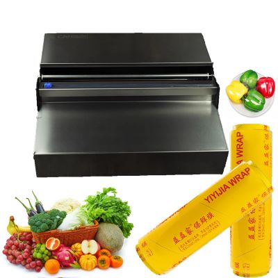 Commercial Film Wrapper Hand Wrapping Machine with 2 Roll 12Inch x 1312Feet PVC Plastic Cling Wrap Film for Packing and Storing Food, Reusable with Slide Cutter (C20+2 Roll Cling Wrap)