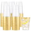I00000 100PCS Gold Plastic Cups,10 oz Clear Plastic Cups with Gold Trim, Beer MugsDisposable Hard Cup For Party, Premium Cup Perfect for Wedding & Party view 1