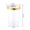 I00000 100PCS Gold Plastic Cups,10 oz Clear Plastic Cups with Gold Trim, Beer MugsDisposable Hard Cup For Party, Premium Cup Perfect for Wedding & Party view 2