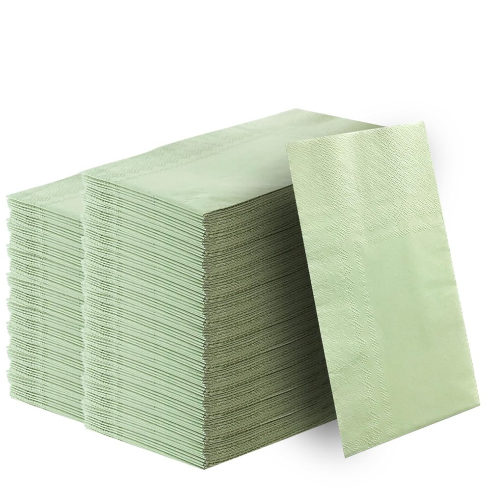 100 Pieces 3-ply Sage Green Napkins 13 x 15.7 Inches Guest Bathroom Napkins Dessert Napkins Disposable Hand Towels for Bathroom Wedding Birthday Party Paper Dinner Napkins