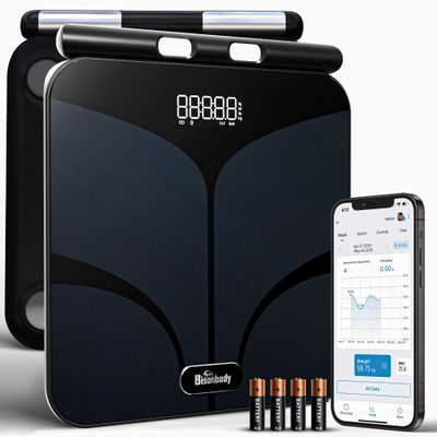 Bisonbody Smart Digital Body Bathroom Scale  29 Health Body Metrics  for Advanced Fitness Enthusiasts  Durable Tempered Glass  8 Electrodes Sensors  Smartphone App Support Bluetooth Connection