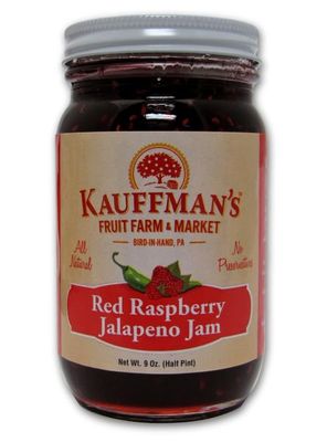 Kauffman Orchards Red Raspberry Jalapeno Jam, All Natural, No Preservatives, 9 Oz. (Pack of 1)