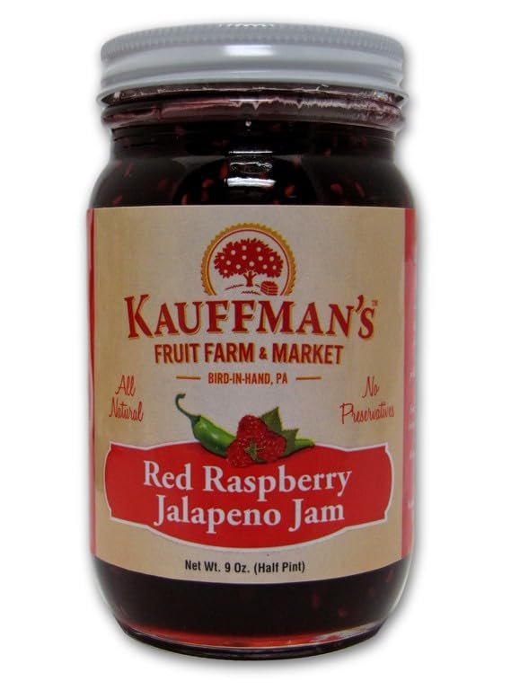 Kauffman Orchards Red Raspberry Jalapeno Jam, All Natural, No Preservatives, 9 Oz. (Pack of 1)