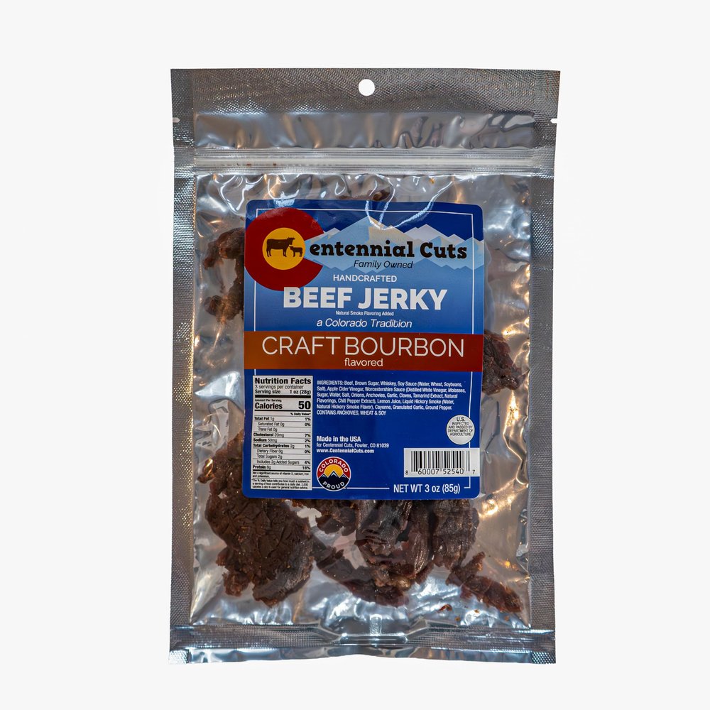 Centennial Cuts Beef Jerky  Craft Bourbon  High Protein, Sweet & Savory Bourbon Flavor  3 oz Snack