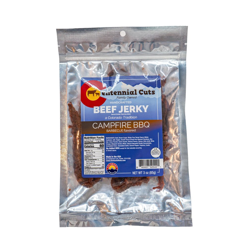 Centennial Cuts Beef Jerky  Campfire BBQ  High Protein, Classic Sweet & Smoky Flavor  3 oz Snack