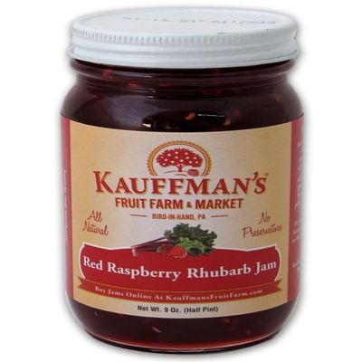Kauffman Orchards Red Raspberry Rhubarb Jam, All Natural, No Preservatives, 9 Oz. (Pack of 6)