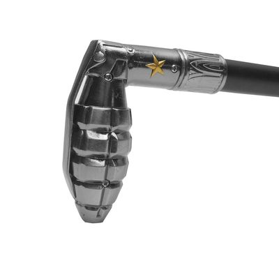 Treasure Gurus Silver Grenade Style Handle Metal Cane 2pc Steel Shaft Walking Hiking Stick Men Women U.S. Military Gift