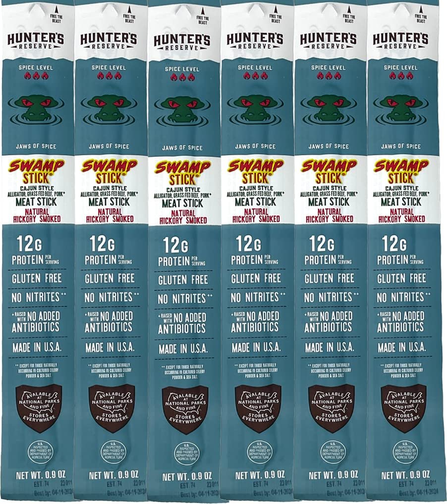 Hunter's Reserve - Exotic Meat Trail Sticks - Adventure You Can Taste - Wild Game Jerky Sticks (ALLIGATOR SWAMP STICK, 6 CT)