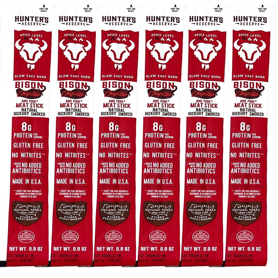 Hunter's Reserve - Exotic Meat Trail Sticks - Adventure You Can Taste - Wild Game Jerky Sticks (BISON CHIPTOLE, 6 CT)
