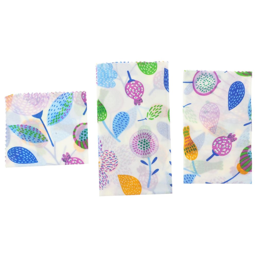Kichvoe 3pcs Reusable Beeswax Food Wraps Organic Food Storage Cloths for Sandwiches Breads and Snacks Tear-resistant Non-sticky Floral Design
