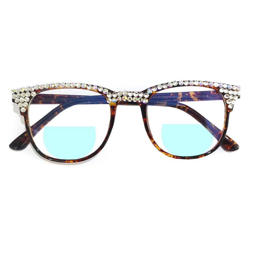 willochra Fashion tr90 Blue Light Blocking Bifocal Reading Glasses Women Rhinestone Computer Cat Reader Female (leopard, 4, multiplier_x)