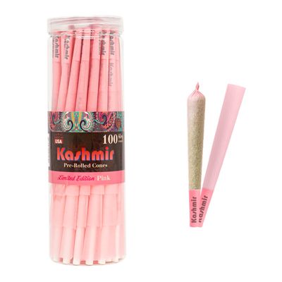 Kashmir Pink Pre Rolled Cones King Size  100 Count Stylish Pink Rolling Papers with Filter Tips  Vegan-Friendly, Dye-Safe, Slow Burn, 108mm Pre Rolls  Easy Fill, Bulk Pack
