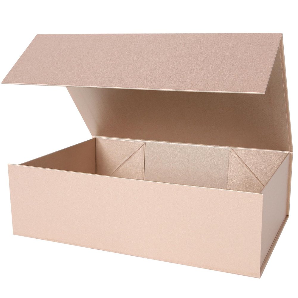 Aimyoo Gold Collapsible Gift Box with Magnetic Closure Lids 13.8x9x4.3 in, Large Bridesmaid Groomsman Proposal Boxes, Rectangle Present Box for Graduation Birthday Storage 1 Pack