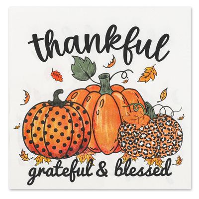 60 Pieces Thanksgiving Paper Napkins Thanksgiving Luncheon Napkins Fall Pumpkin Party Napkins Thankful Disposable Napkins for Fall Party Tableware Family Dinner, 6.5 x 6.5 Inch