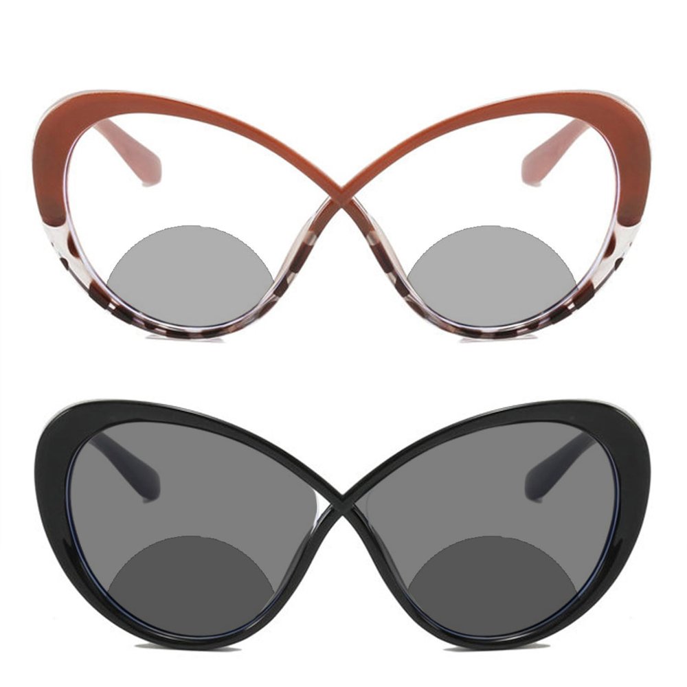 2pcs Fashion Bifocal Reading Glasses Outdoor Photochromic 2pcs Bifocal Sunglasses Transition Reader for Women (2pcs-black&brown leopard, 2.75, multiplier_x)
