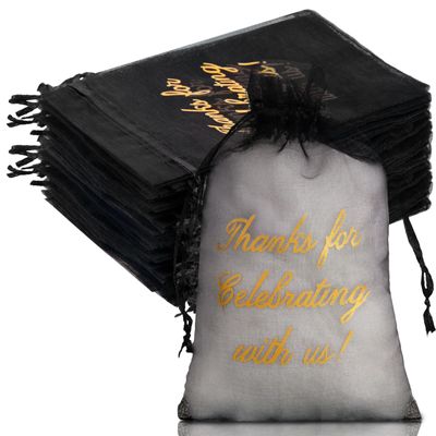 100 Pcs Wedding Favor Bags Mesh Thank You Gift Bags with Drawstring Sheer Mesh Organza Wedding Thank You Gifts Bag for Guests Goodie Jewelry Candy for Bridal Shower, Anniversary(4 x 6 Inch,Black)