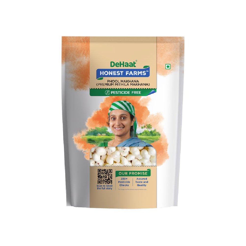 DeHaat Honest Farms Uncooked Phool Makhana | Crispy & Nutritious Fox Nuts | Healthy Protein Snack | Popped Lotus Seeds for Snacking, Roasting & Cooking | 7.05 Oz (200gm)
