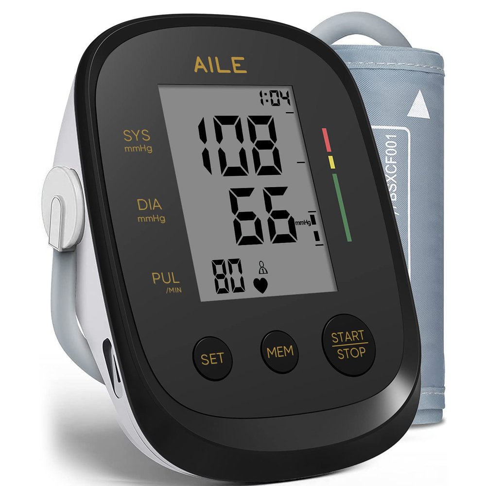 AILE Blood Pressure Monitor, Blood Pressure Machine Upper Arm Large Cuff(8.7"-16.5"), High Automatic Blood Pressure Monitors Cuff for Home Use, Manual Arm Bp Monitor, 2 * 99 Memory (Black)