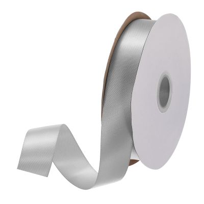 MECCANIXITY 1 inch 25 Yard Wide Satin Ribbon Grosgrain Solid Silk Wedding Bouquet Ribbon for Valentine's Day Gift Wrapping Cake Box Bows, Grey