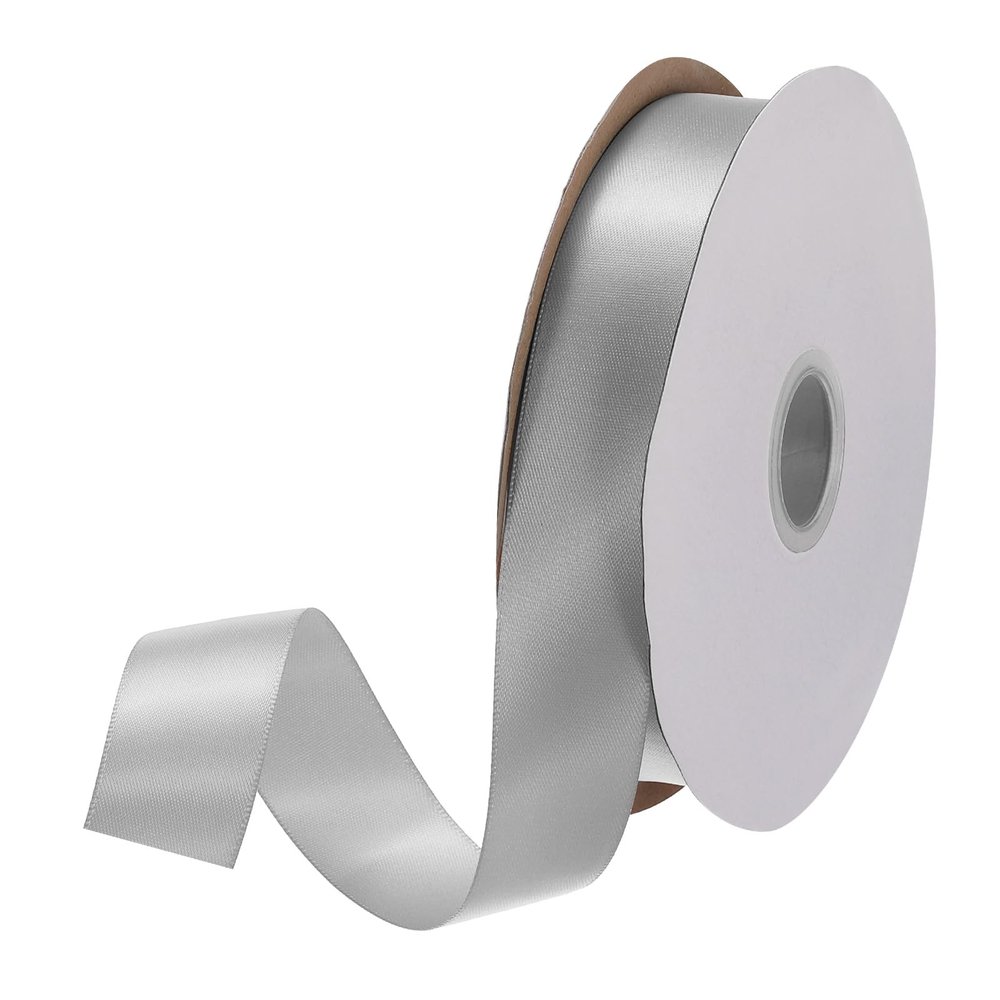MECCANIXITY 1 inch 25 Yard Wide Satin Ribbon Grosgrain Solid Silk Wedding Bouquet Ribbon for Valentine's Day Gift Wrapping Cake Box Bows, Grey