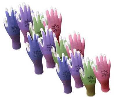 12 Pack Showa Atlas NT370 Atlas Nitrile Garden Gloves - Sizes XS, S and Large (Assorted Colors) (XS)