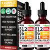 (2 Pack) Vitamin B12 and B6 Liquid Drops, B12 Sublingual Vitamin B Complex - B 12 Vitamin 5000mcg - B12 Methylcobalamin for Energy, Brain, and Heart Support with 27,200 mcg, Raspberry, 80 Servings view 1