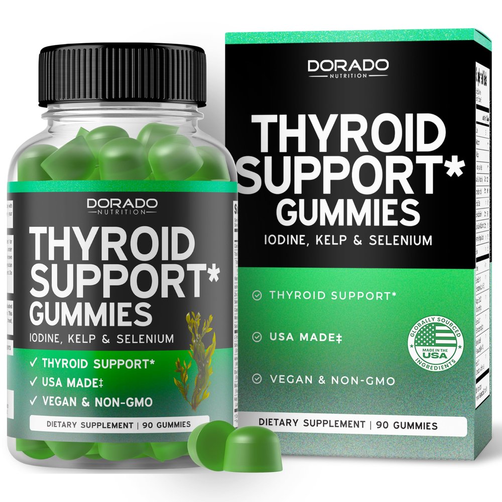 Thyroid Support For Women & Men (90 Gummies) Ashwaganda, Iodine, Bladderwrack, Kelp, & Schisandra - Support Supplement - Delicious Apple Flavor - Non-GMO, Vegan & Gluten-Free (90 Count)
